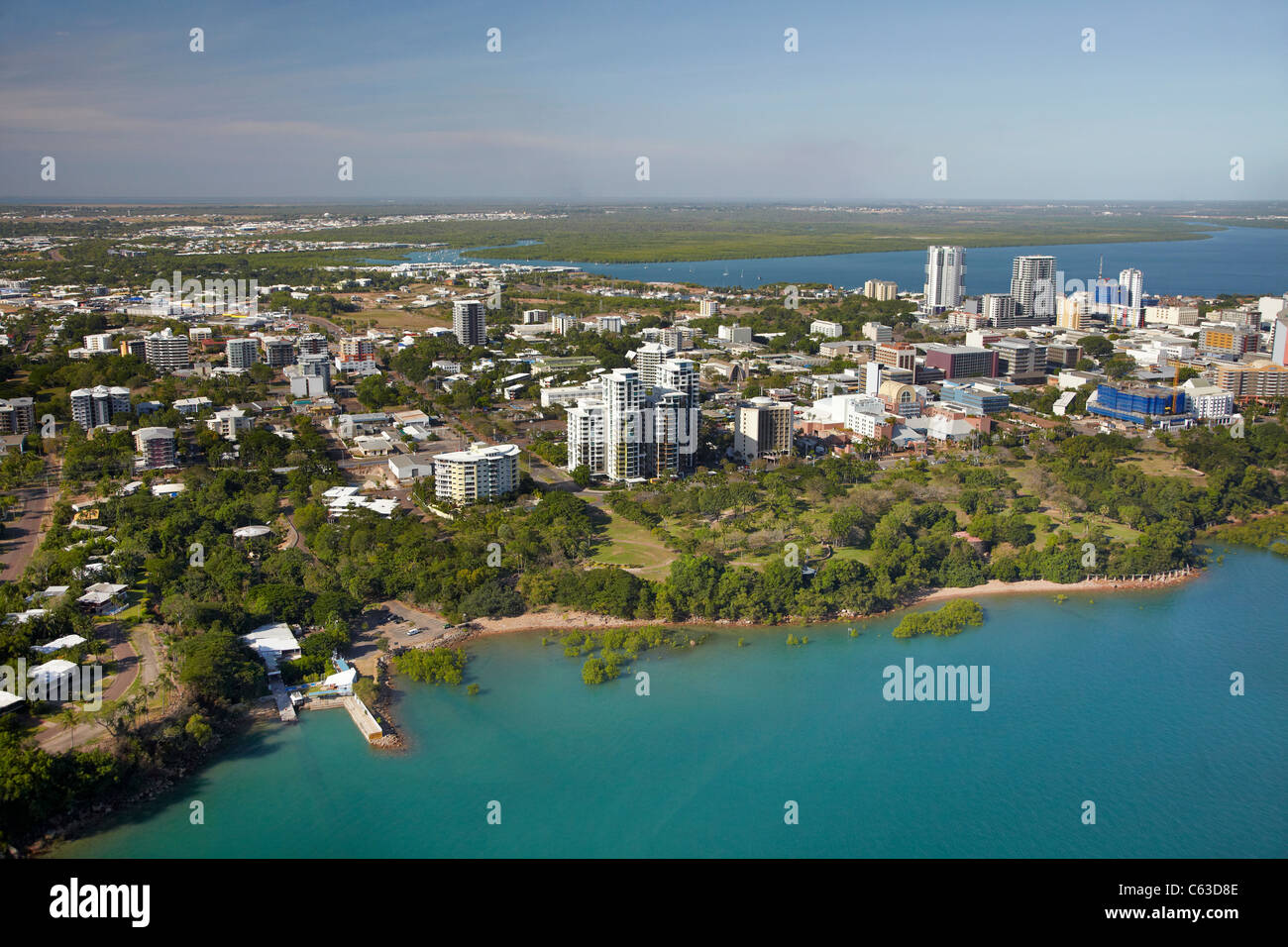 Darwin CBD, Esplanade and Bicentennial Park, Darwin, Northern Territory, Australia - aerial Stock Photo