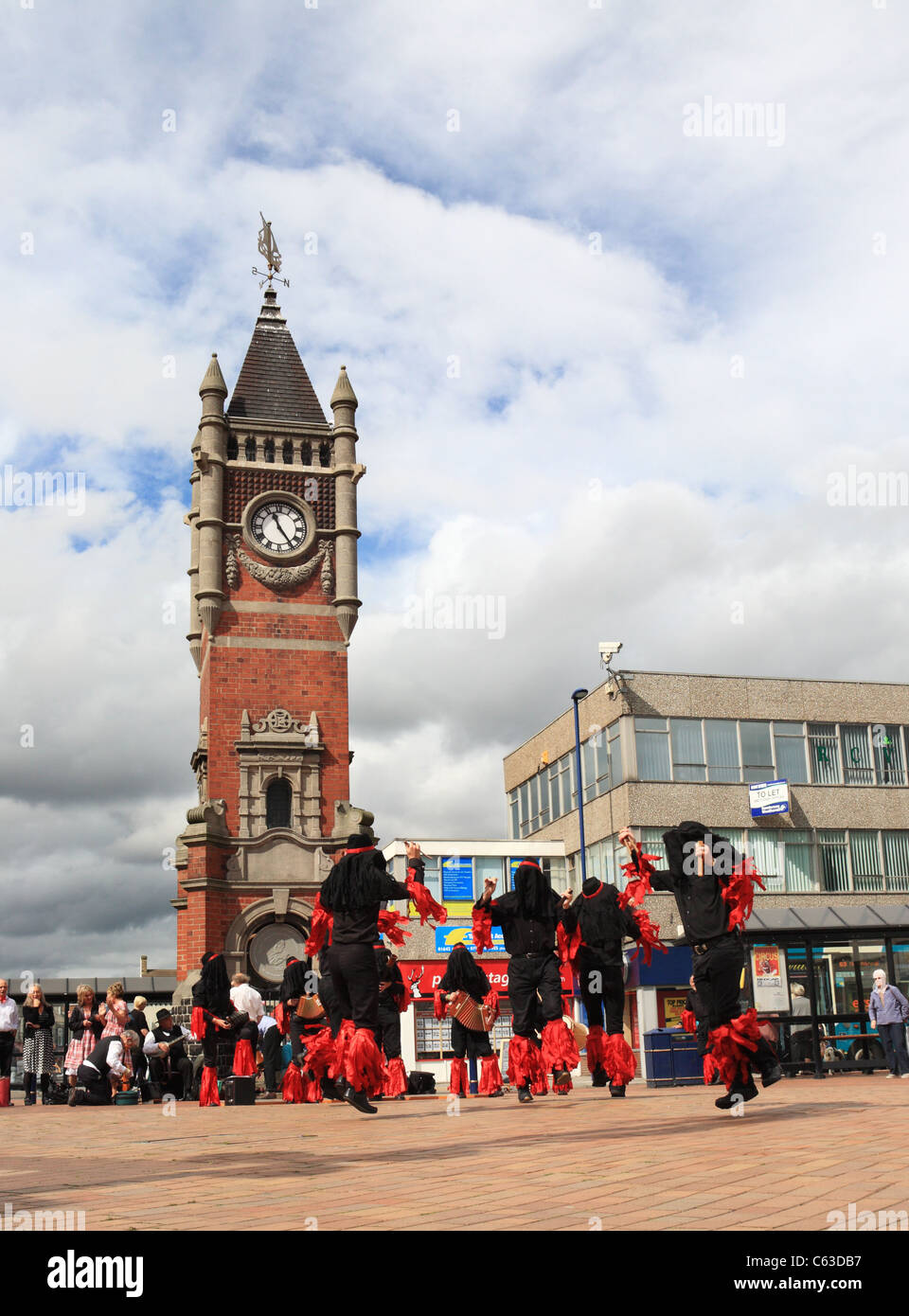Morris dancers 'Flag and Bone Gang' perform at Redcar Folk Festival, Redcar and Cleveland, North East England, UK Stock Photo