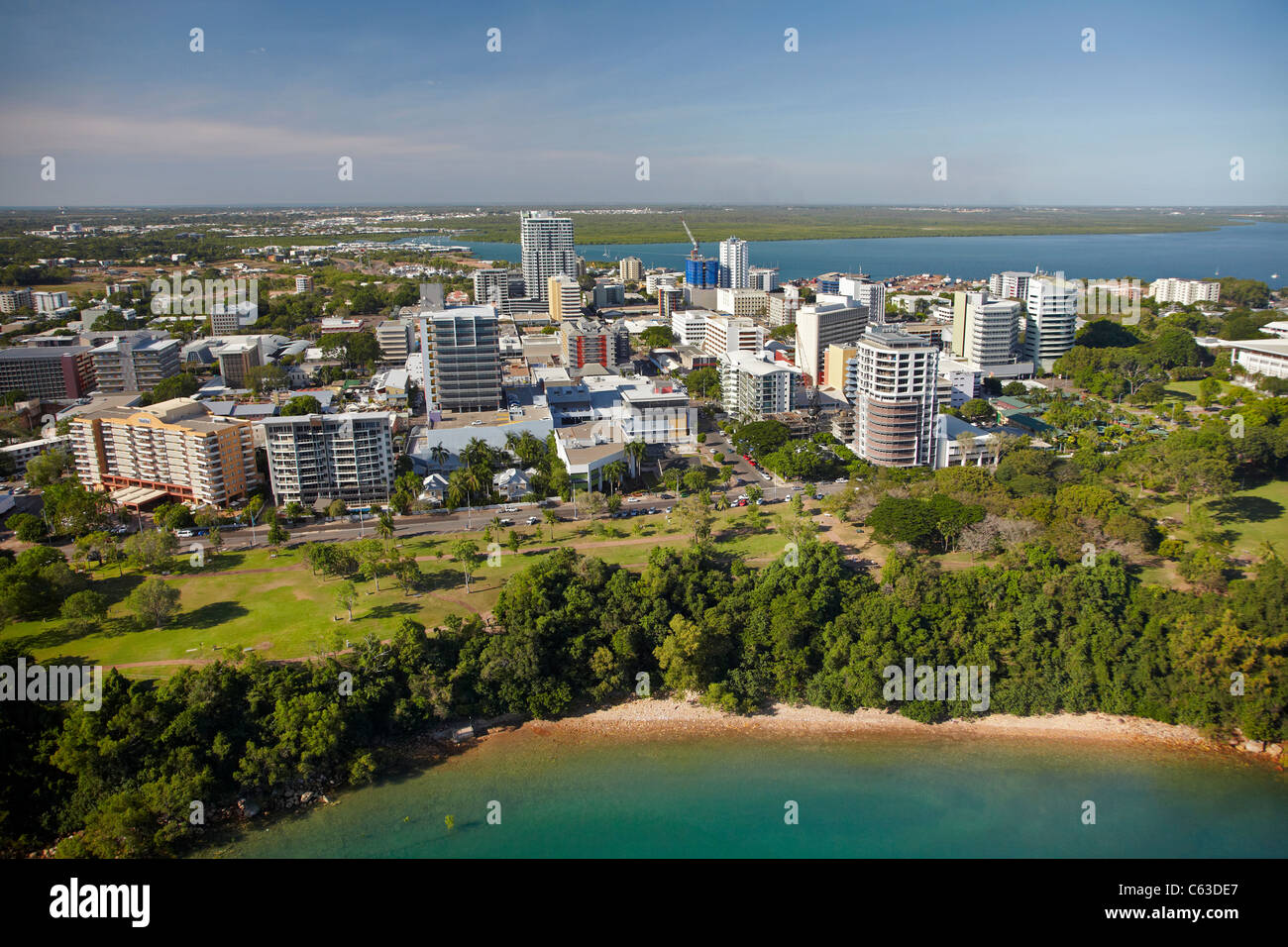 Darwin CBD, Esplanade and Bicentennial Park, Darwin, Northern Territory, Australia - aerial Stock Photo