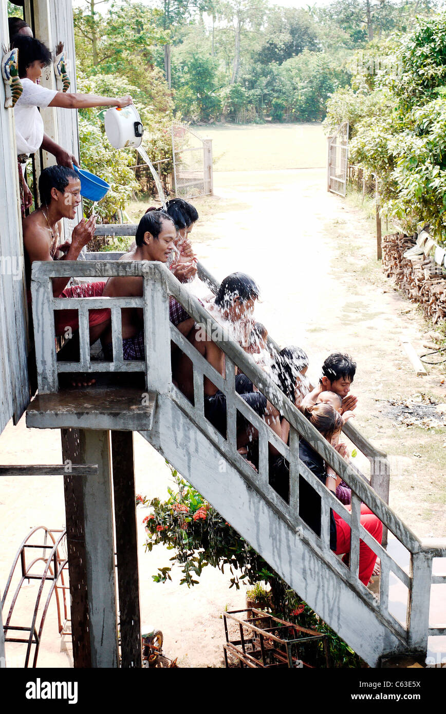 Tree, house, step, Traditional, Cambodian Stock Photo