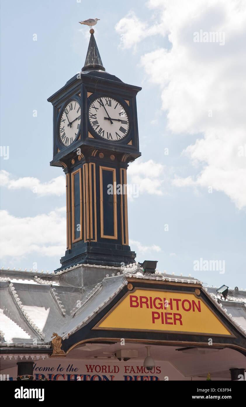 clock tower on Brighton Palace Pier Stock Photo