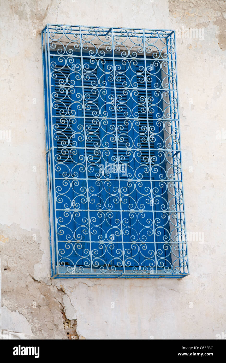 Ornate barred windows souk Tunis Stock Photo