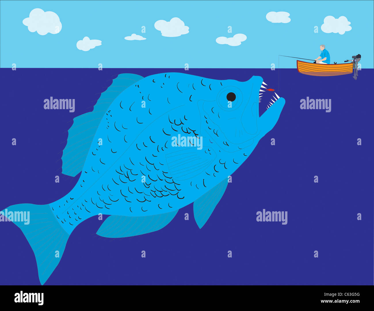 man fishing in small boat little fish big fish you never know what lies