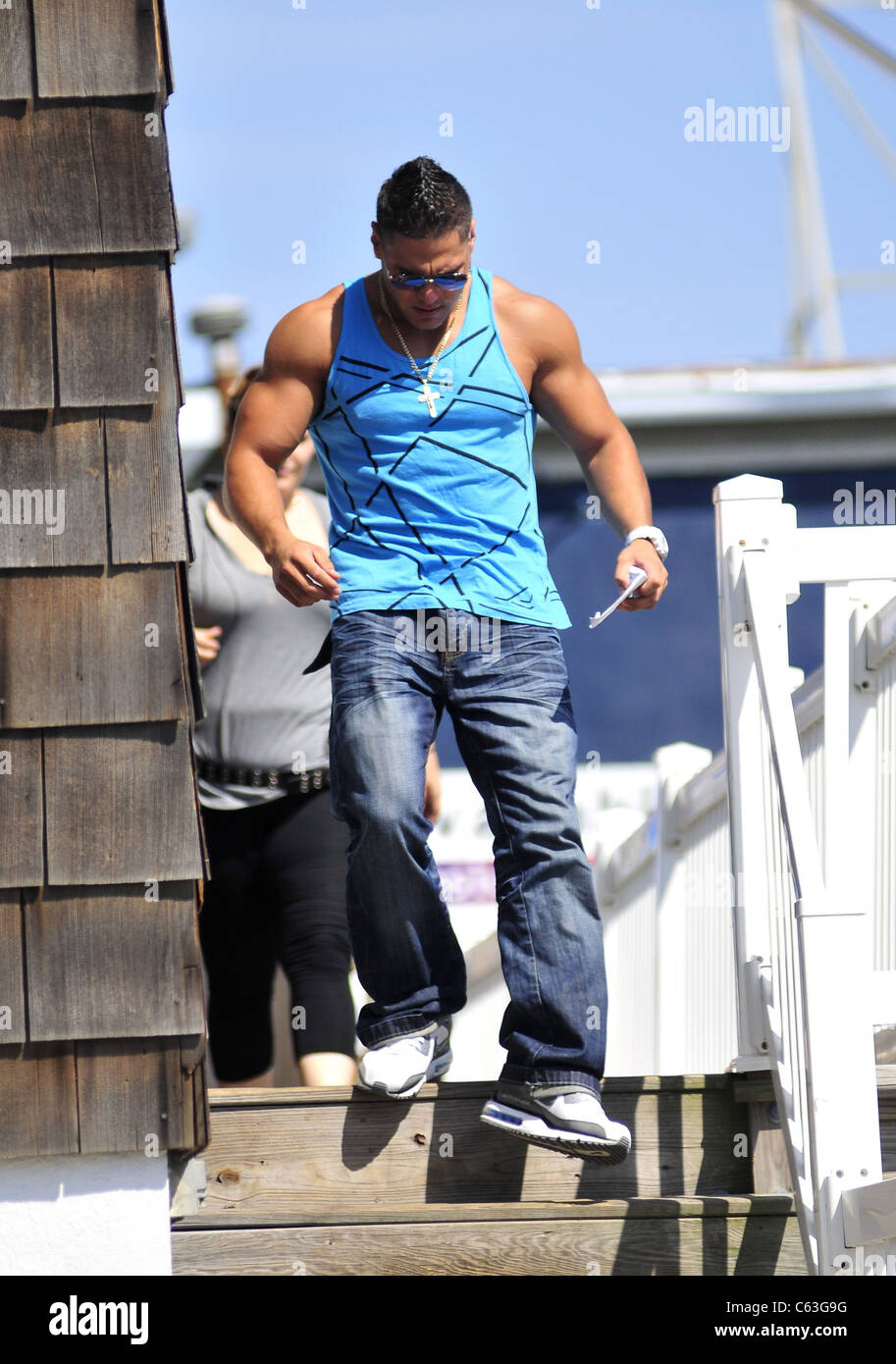 Ronnie Ortiz-Magro of the MTV Reality Show 'Jersey Shore ' leaves the house in Seaside Heights NJ on Thursday. on location for JERSEY SHORE Season Two TV Shoot, , Seaside Heights, NJ August 5, 2010. Photo By: William D. Bird/Everett Collection Stock Photo