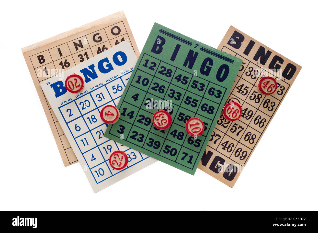 vintage bingo cards and markers Stock Photo Alamy