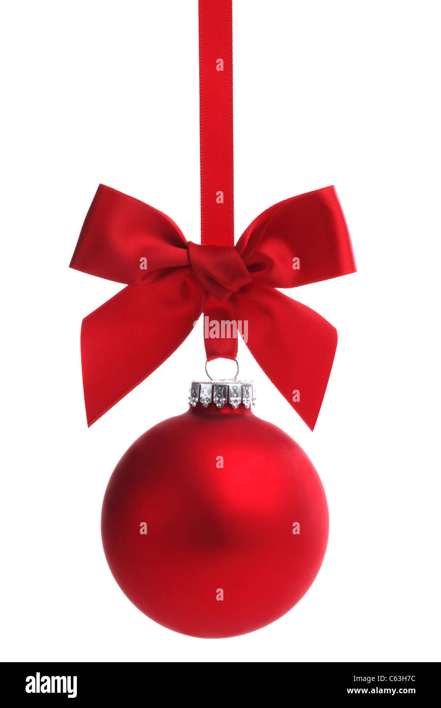 Red Christmas ball with ribbon bow,Isolated on white background Stock ...