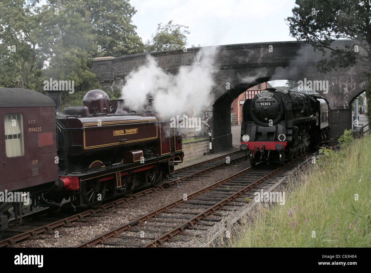 9F 2-10-0 92203 Black Prince. , North Norfolk Railway, UK.  Weybourne Station. Stock Photo