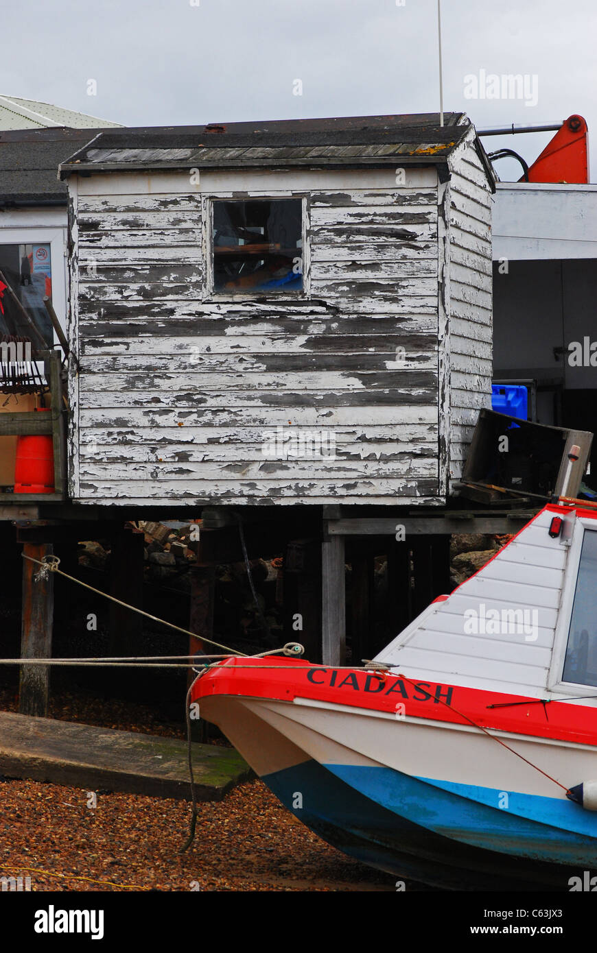 wooden hut selling fish at Felixstowe Ferry Suffolk England Stock Photo