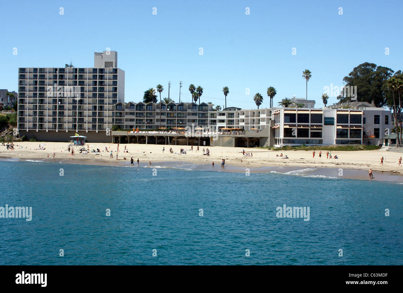 The Santa Cruz Dream Inn Hotel on Santa Cruz Beach, California Stock Photo