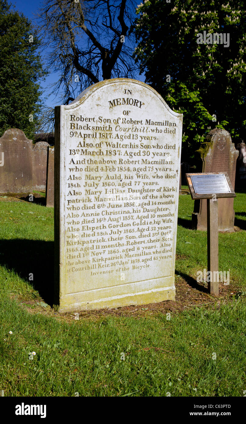 Kirkpatrick Macmillan grave stone in Keir Mill graveyard inventor of the bicycle Dumfries and Galloway Scotland UK Stock Photo