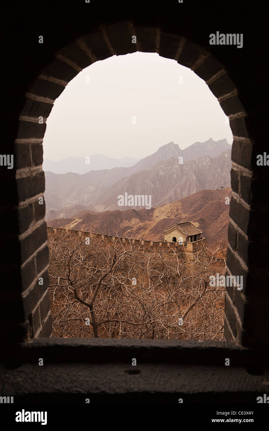 Great Wall of China Through Window Stock Photo