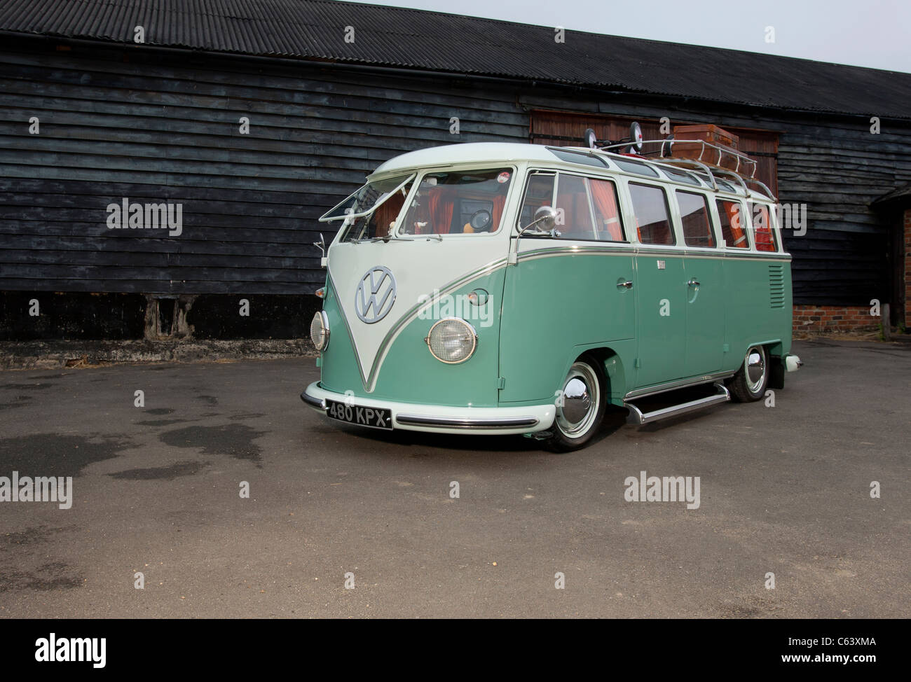 Classic VW Volkswagen Spit Screen 21 window camper van bus Stock Photo ...