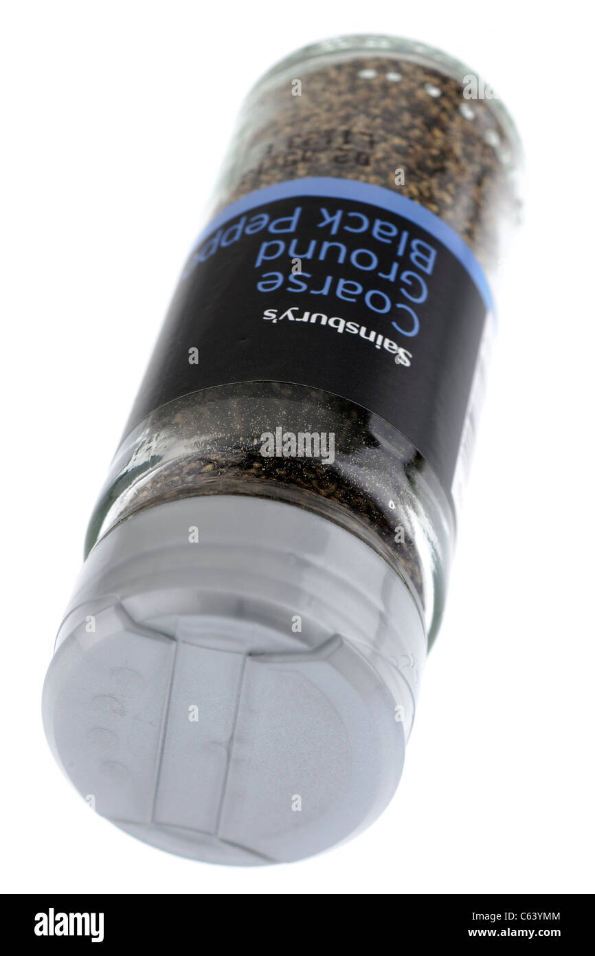 Sealed shaker top on a glass container of Sainsburys coarse ground