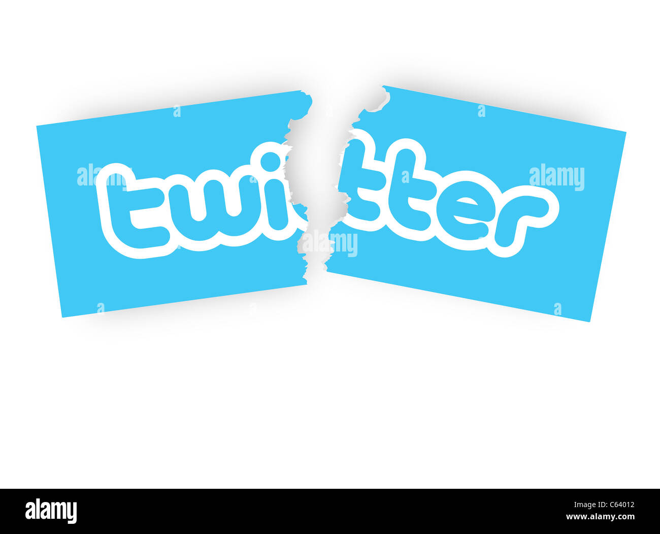concepts of quit twitter, by tearing the twitter sticker half. Stock Photo
