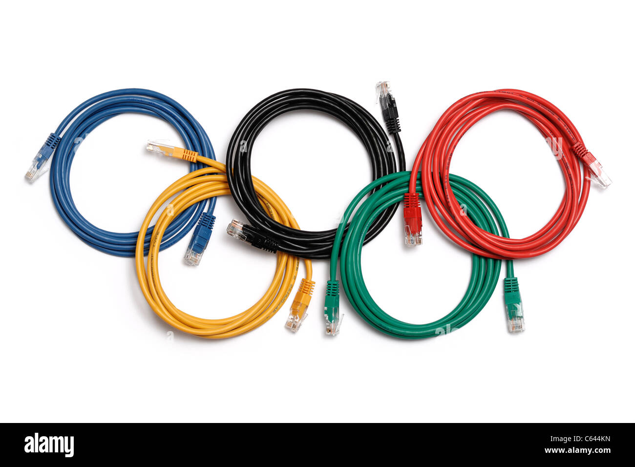 Olympic rings and computer cables Stock Photo