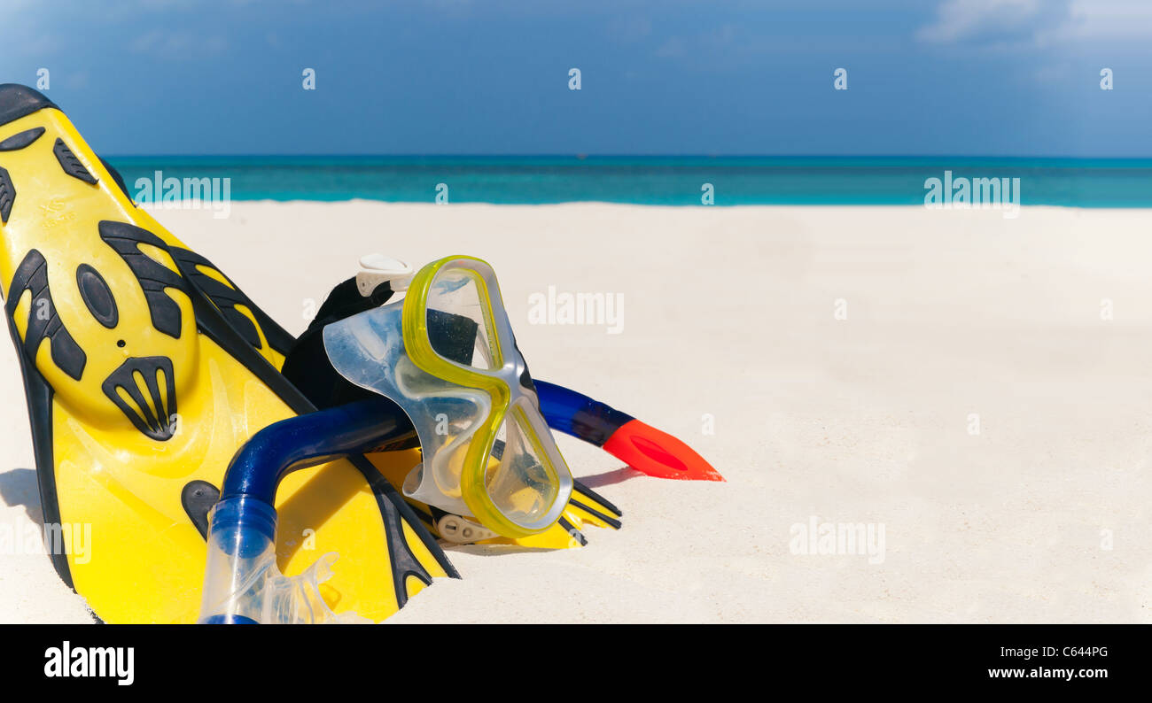 snorkeling set on the beach Stock Photo