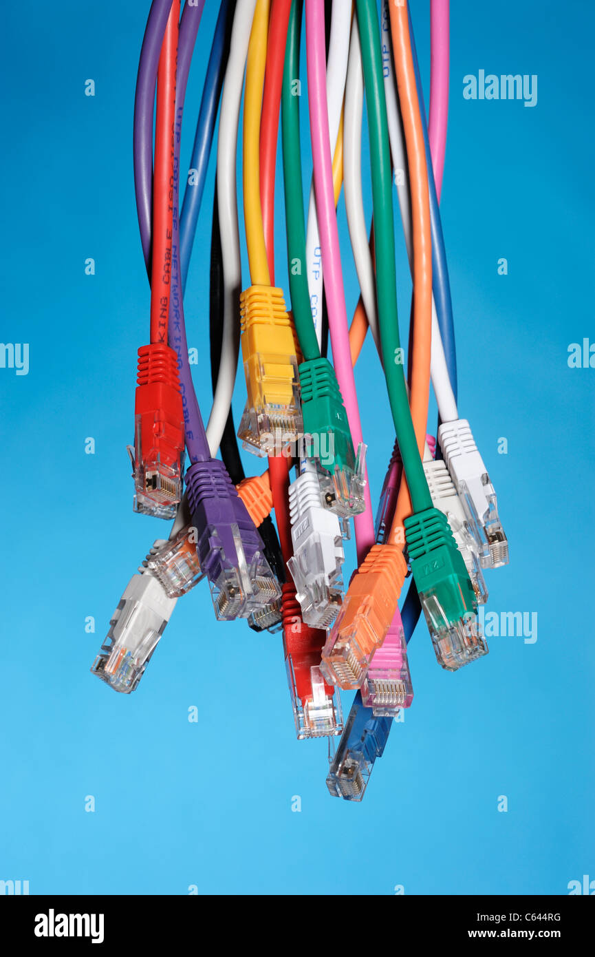 Coloured computer network cables Stock Photo
