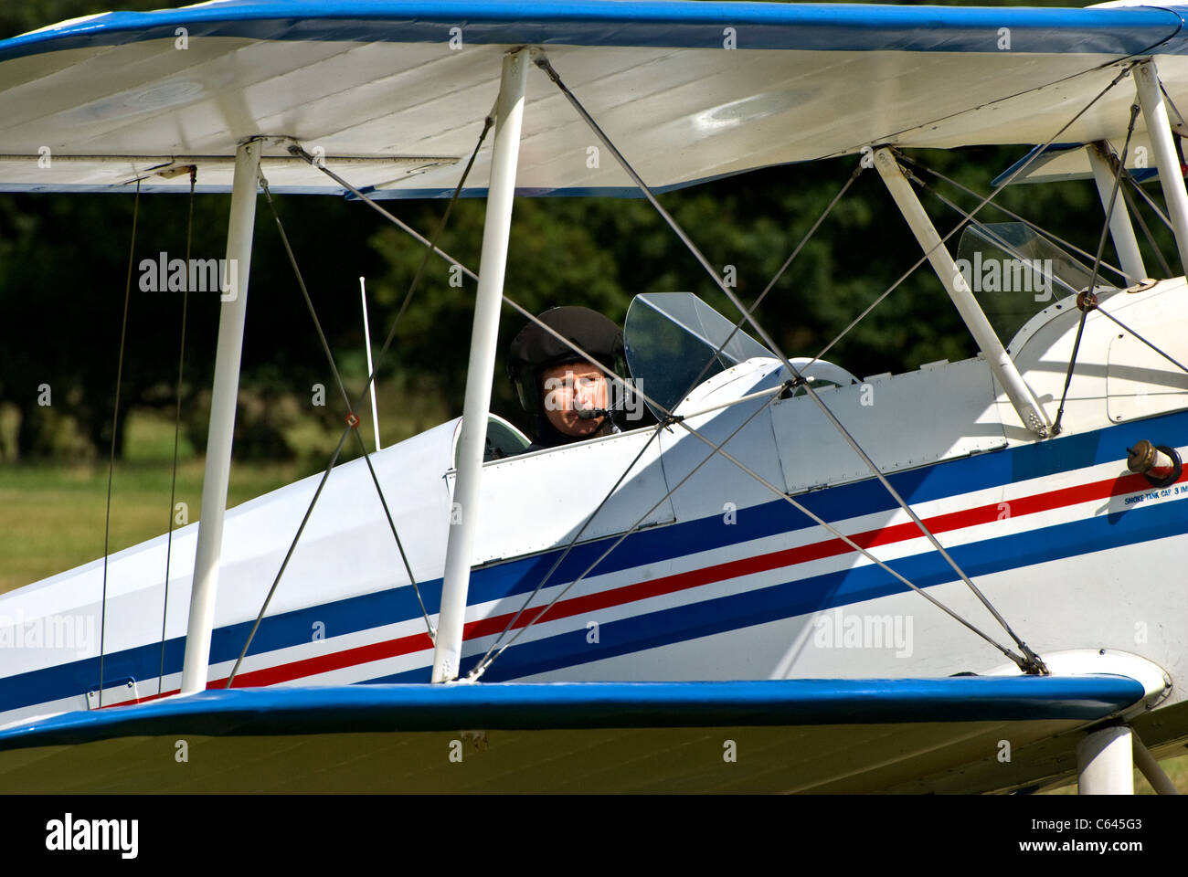 Pilot in Stampe bi-plane Stock Photo