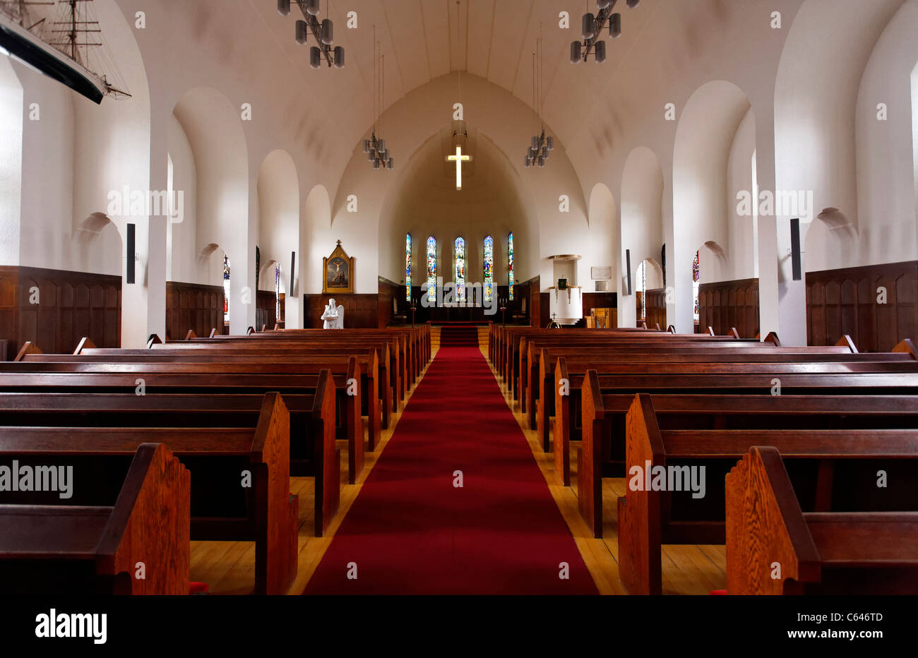 Interior of the Akureyrarkirkja church, Akureyri, Iceland Stock Photo