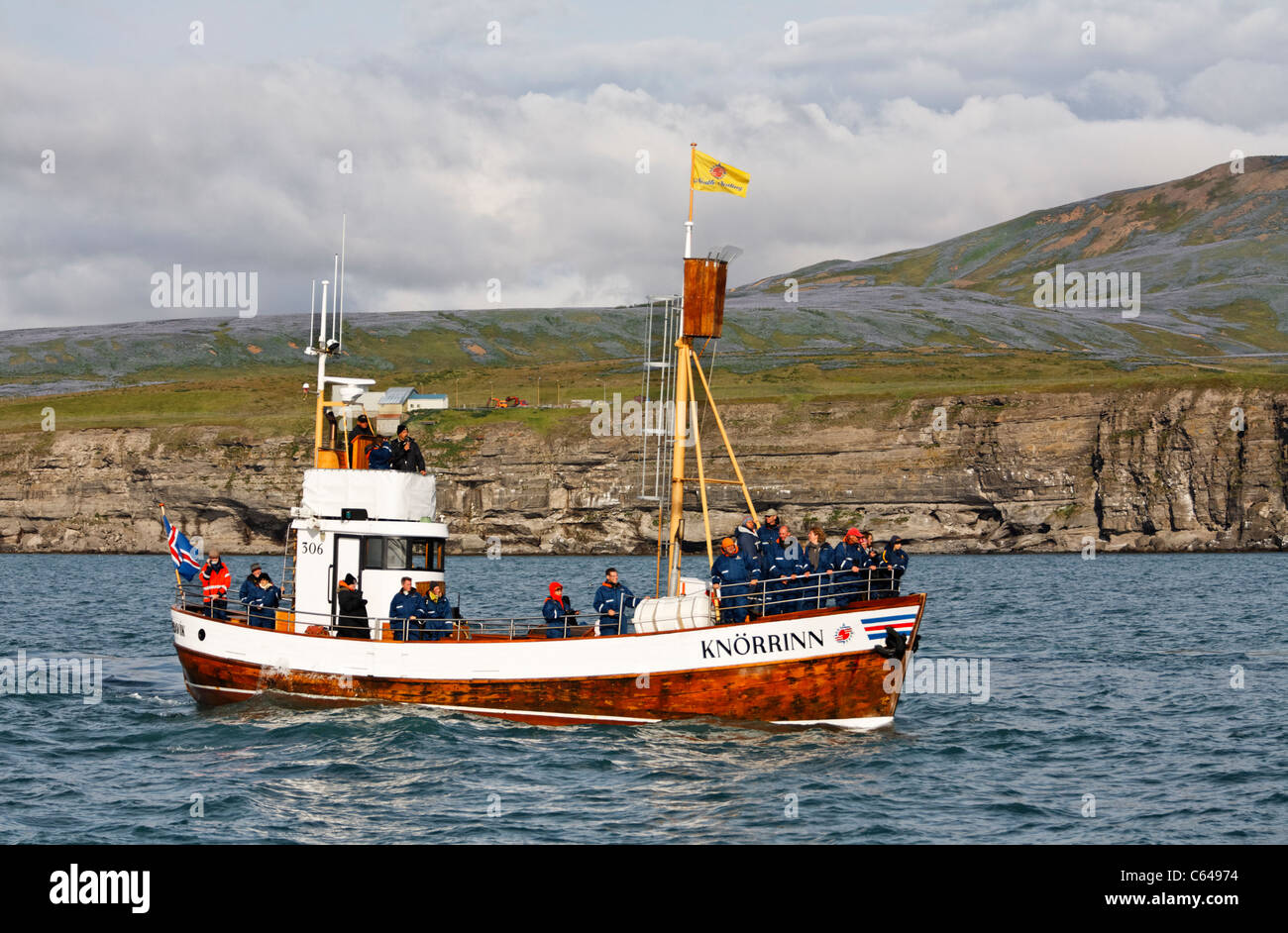 Whale watching boat in Skjalfandi Bay, Husavik, Iceland Stock Photo - Alamy