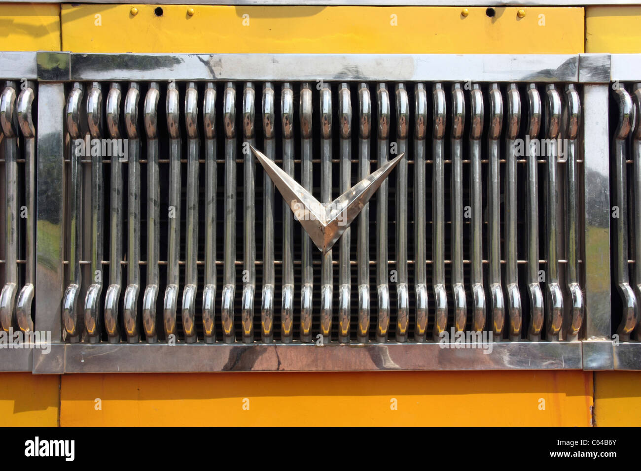 Bus Radiator Grill Chrome radiator grille from Indian bus Goa India Stock Photo - Alamy