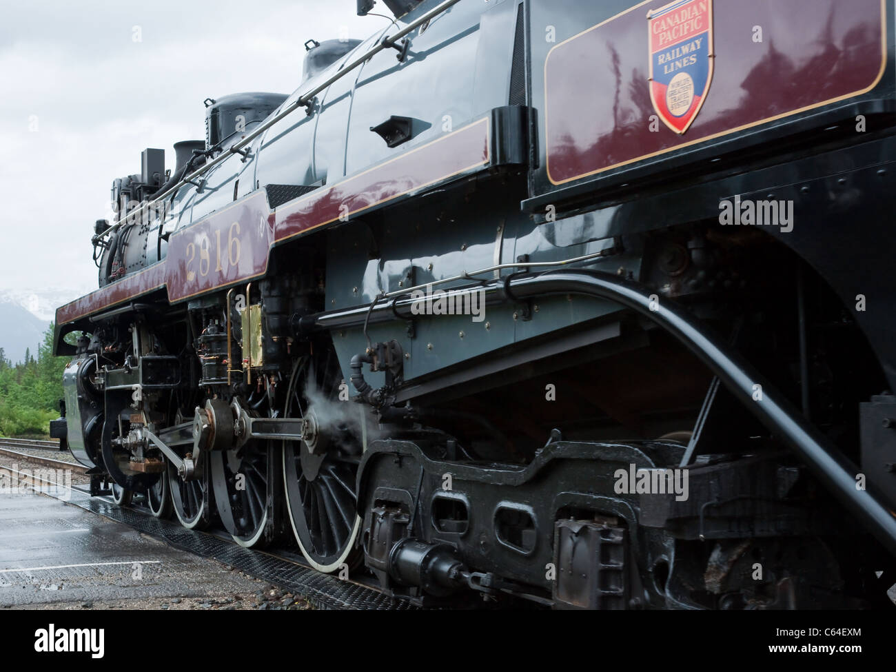 Royal Canadian Pacific Hudson steam locomotive at Banff Station. Stock Photo