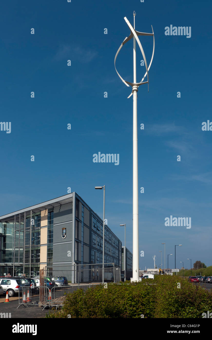 Micro generation of electricity  for office buildings using aesthetically designed wind turbines Stock Photo