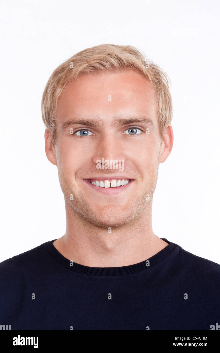 portrait of a young man with blond hair and blue eyes - isolated on white  Stock Photo - Alamy