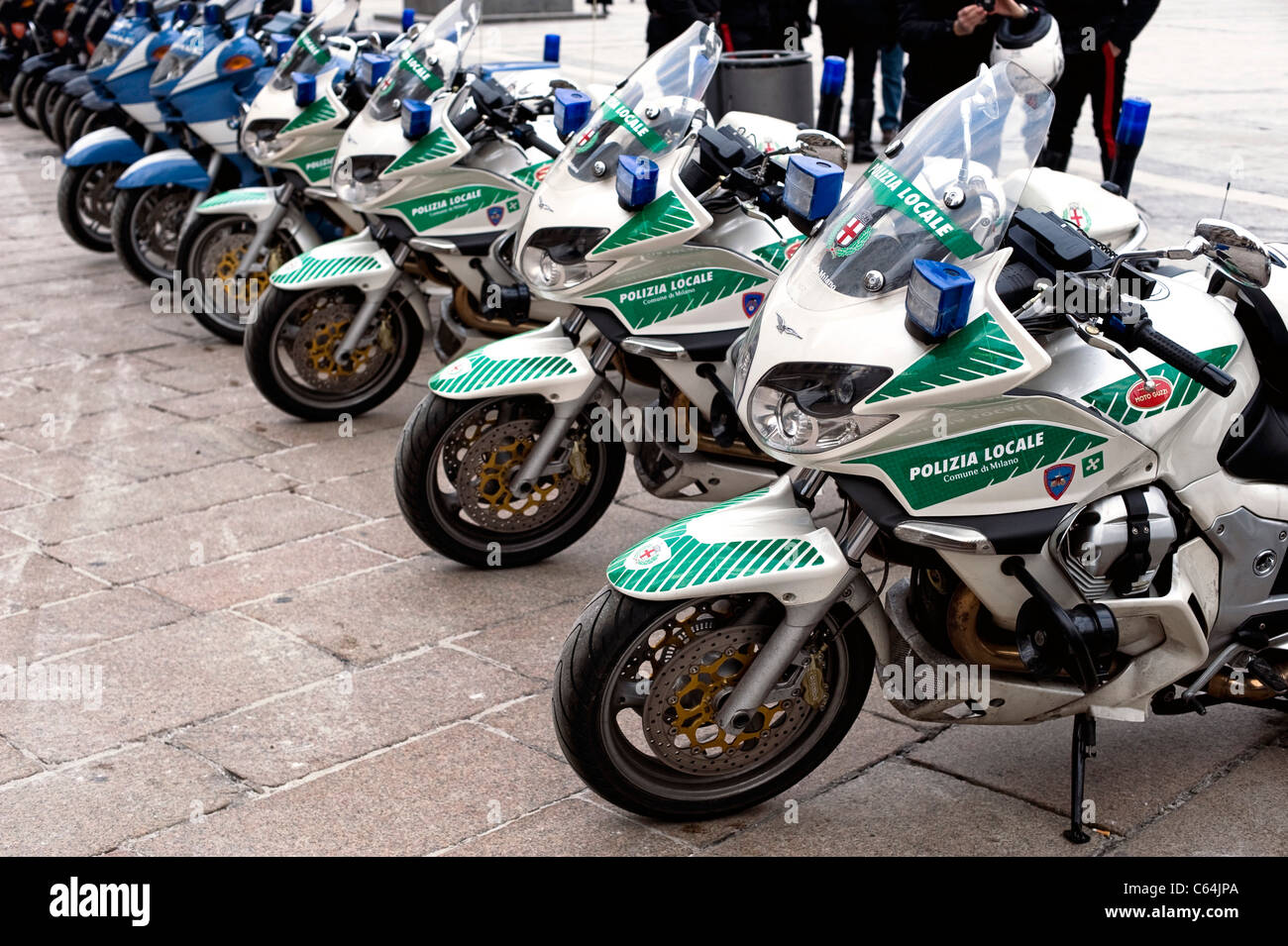 police bikes at a motorcycle gathering in Milan Stock Photo
