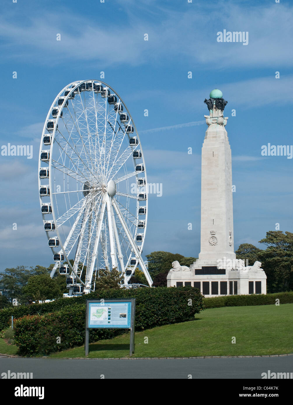 Plymouth Hoe - the big wheel and war memorial, Stock Photo