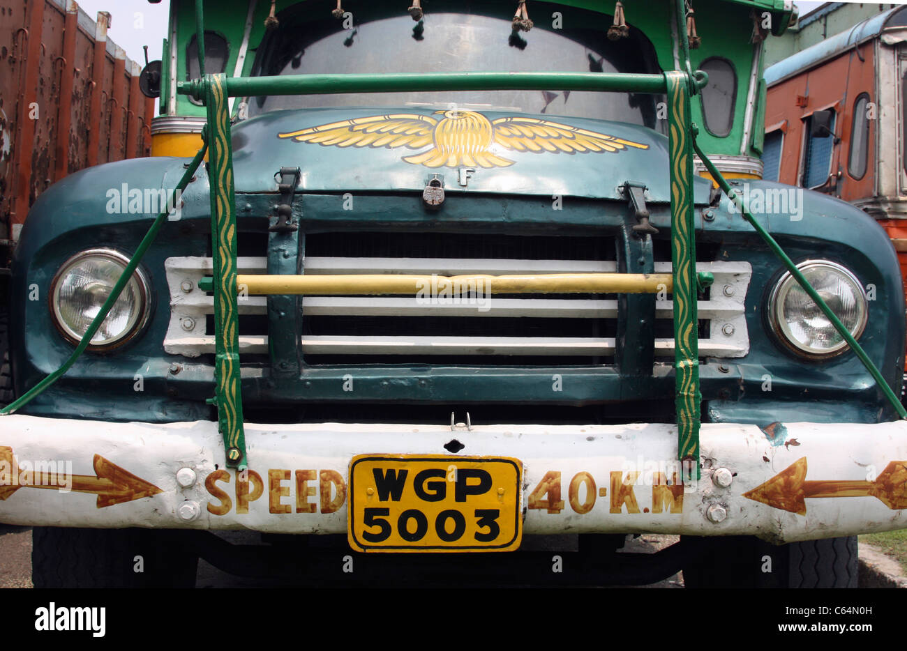 Decorated vintage Bedford truck dating from the early 1960s in Cooch Bihar West Bengal India Stock Photo