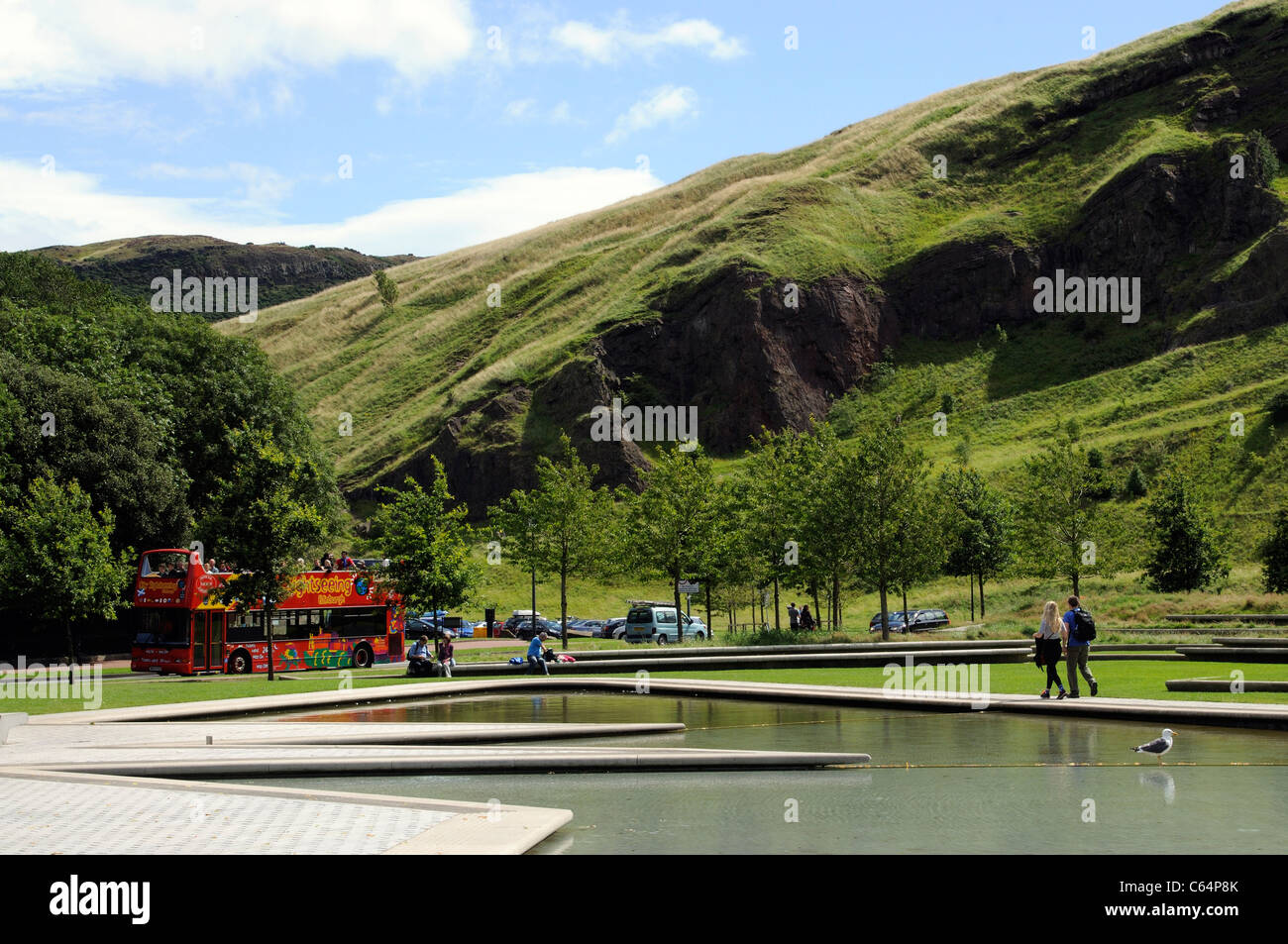 Holyrood Park looking across Queen's Drive to Arthur's Seat an extinct volcano in Edinburgh
