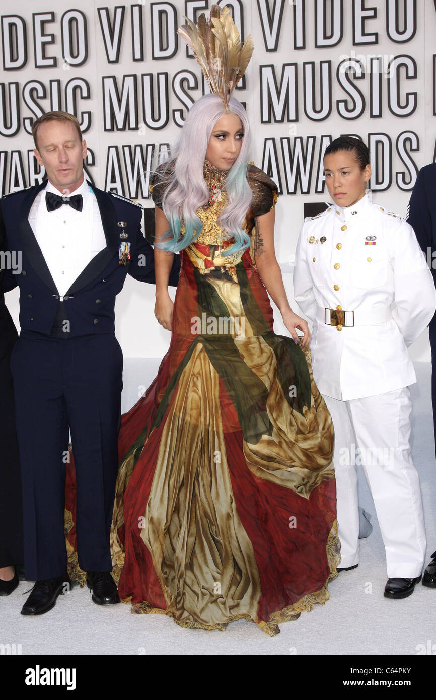 Lady GaGa (wearing an Alexander McQueen gown) at arrivals for 2010 MTV  Video Music Awards VMA's - ARRIVALS - NO U.S. PRINT USAGE UNTIL 9/16/2010,  Nokia Theatre L.A. LIVE, Los Angeles, CA