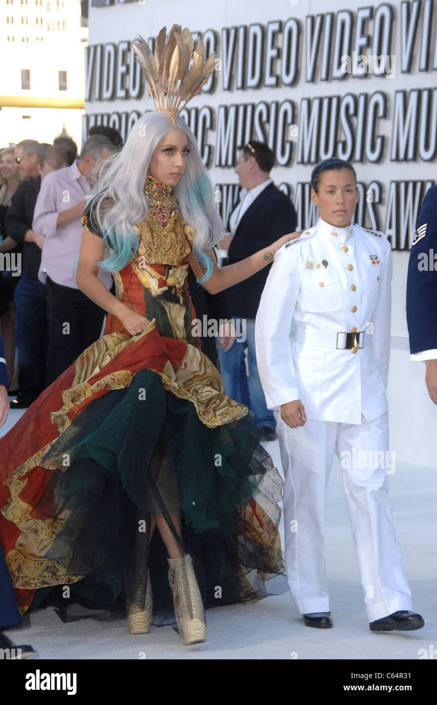 Lady Gaga (wearing an Alexander McQueen gown and shoes) at arrivals for  2010 MTV Video Music Awards VMA's - ARRIVALS, Nokia Theatre L.A. LIVE, Los  Angeles, CA September 12, 2010. Photo By: