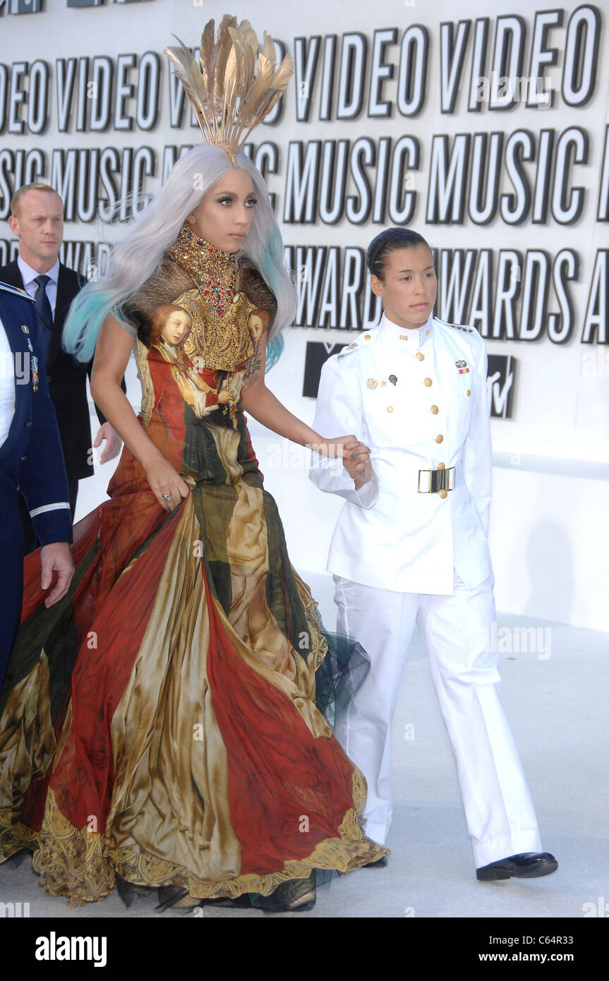 Lady Gaga (wearing an Alexander McQueen gown and shoes) at arrivals for  2010 MTV Video Music Awards VMA's - ARRIVALS, Nokia Theatre L.A. LIVE, Los  Angeles, CA September 12, 2010. Photo By: