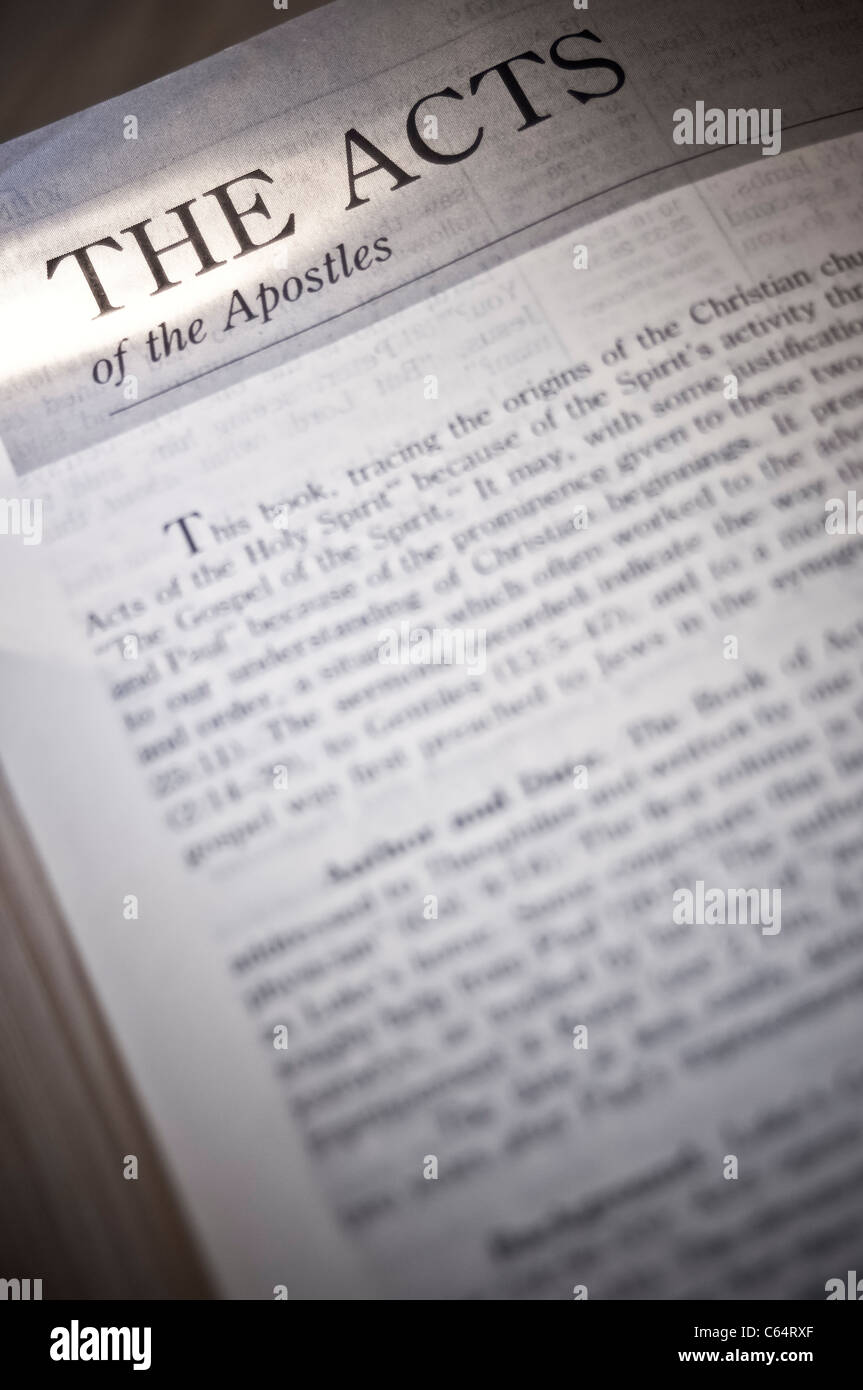 Close up of Bible chapters. Acts. Stock Photo