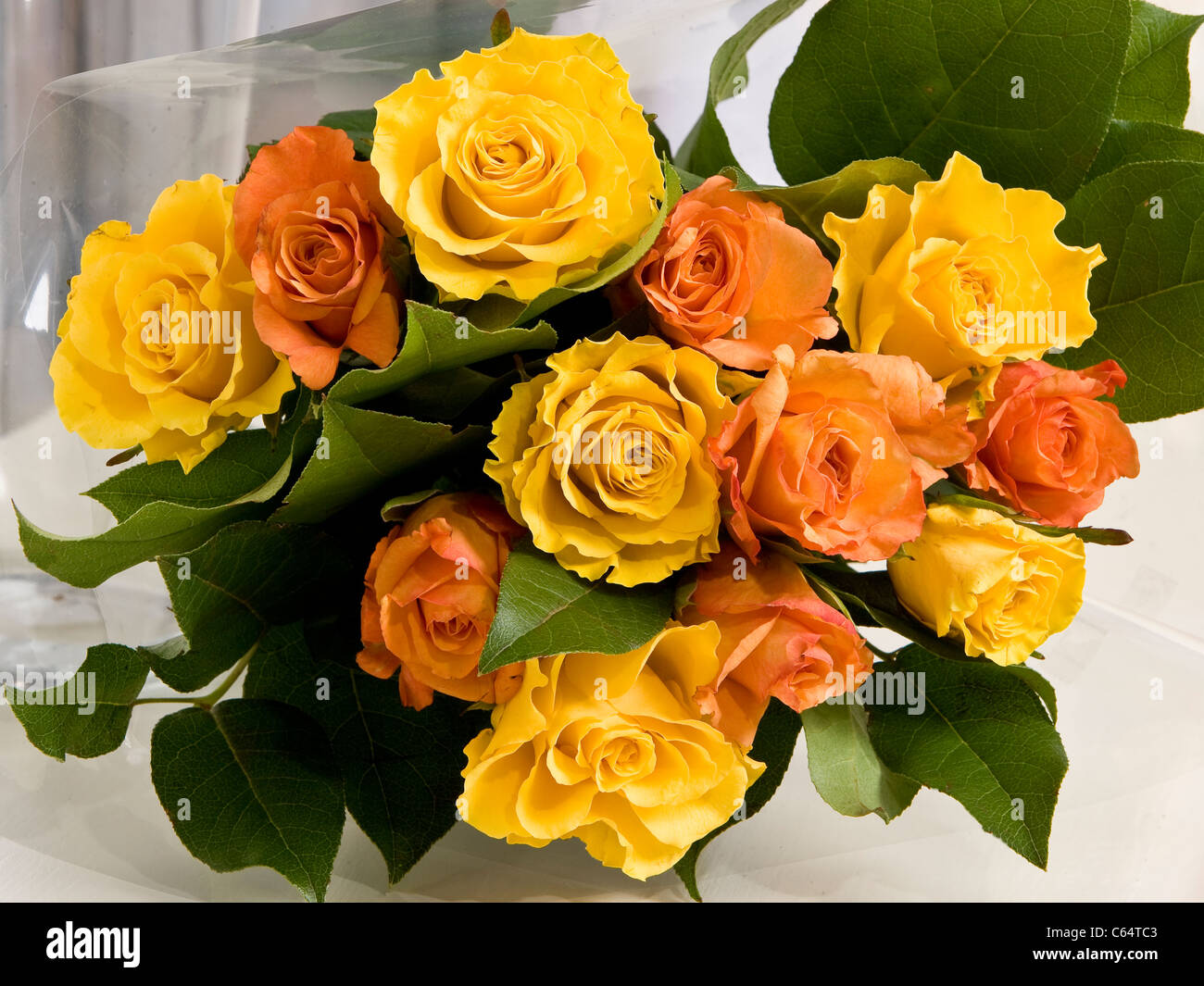 Bouquet of yellow and orange roses Stock Photo - Alamy