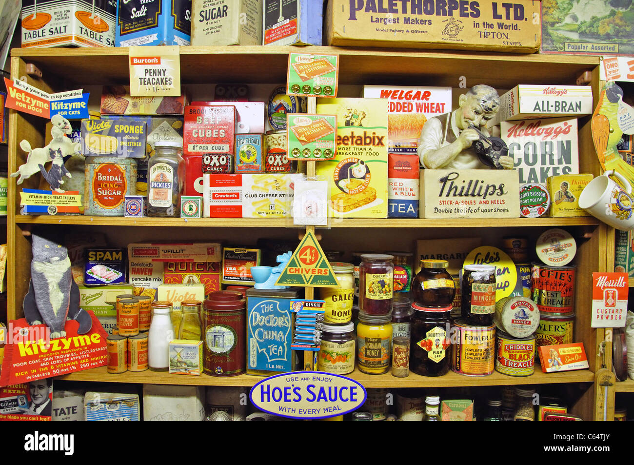 Period food packets in Bygones Victorian Museum, Fore Street, St Marychurch, Torquay, Devon, England, United Kingdom Stock Photo