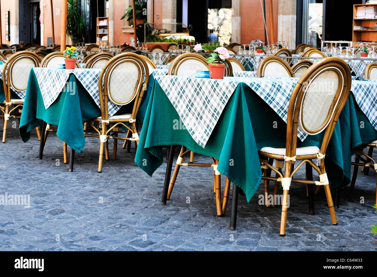 Outdoor Cafe Tables, Rome, Piazza Navona Stock Photo