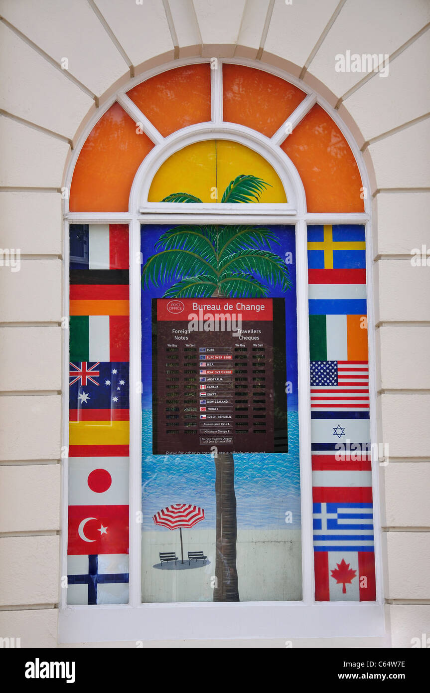 Post Office Bureau de Change window, Den Road, Teignmouth, Teignbridge District, Devon, England, United Kingdom Stock Photo