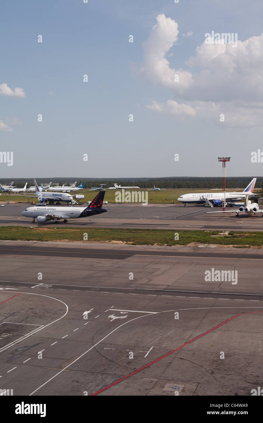 MOSCOW - July 24: Takeoff and landing field in Domodedovo airport July 24, 2011 in Moscow, Russia. Stock Photo