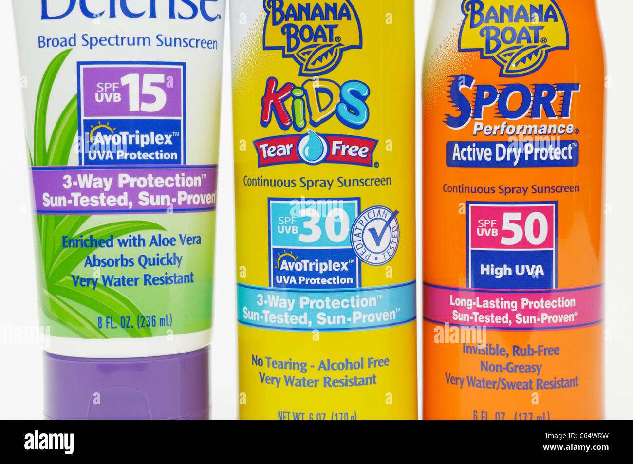 Sunscreens with a range of SPFs from SPF 15 to SPF 50 Stock Photo Alamy