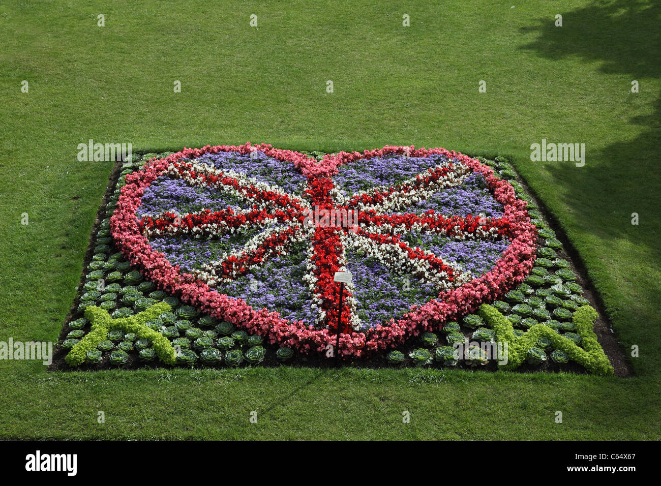 Floral display in The Parade Gardens Bath, England to celebrate the wedding of Prince William and Kate Stock Photo