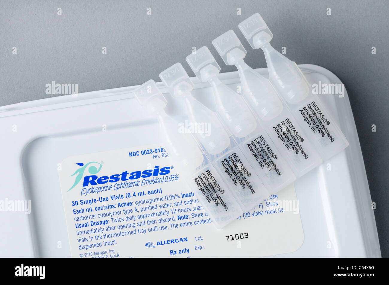 Tubes of Restasis, a cyclosporine prescription eyedrop treatment for