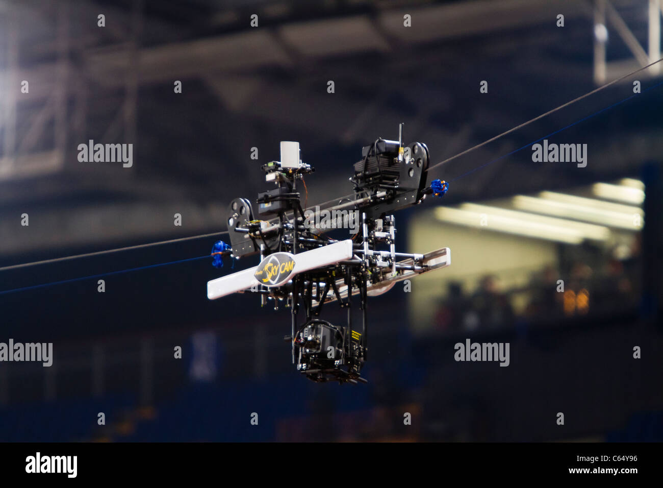 overhead tv broadcast camera system television in aerial at sports