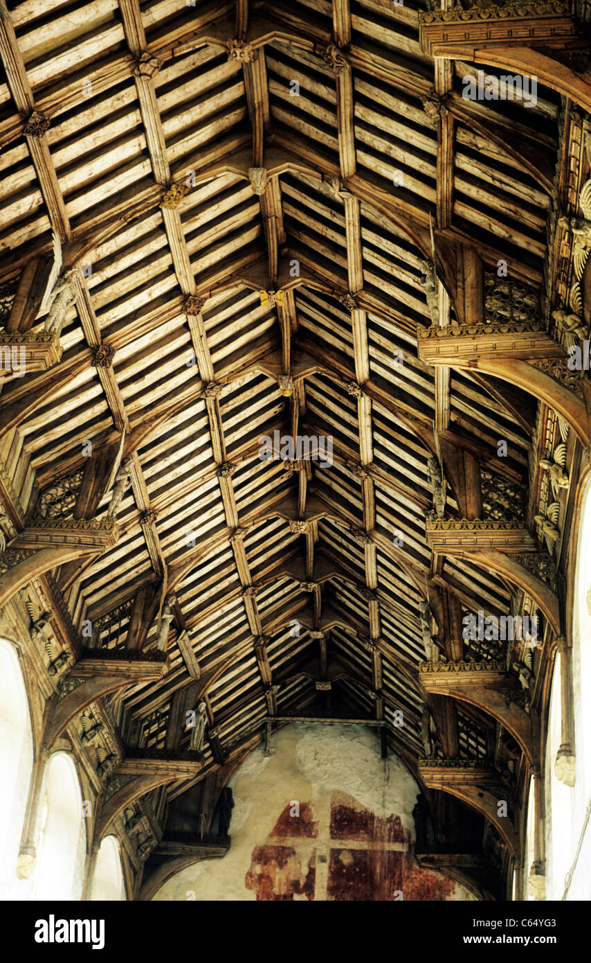 Cawston, Norfolk. 15th century angel Hammerbeam nave roof Stock Photo