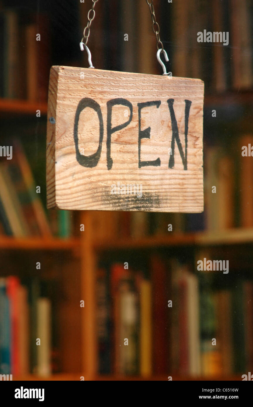 Open Book Shop Sign Stock Photo