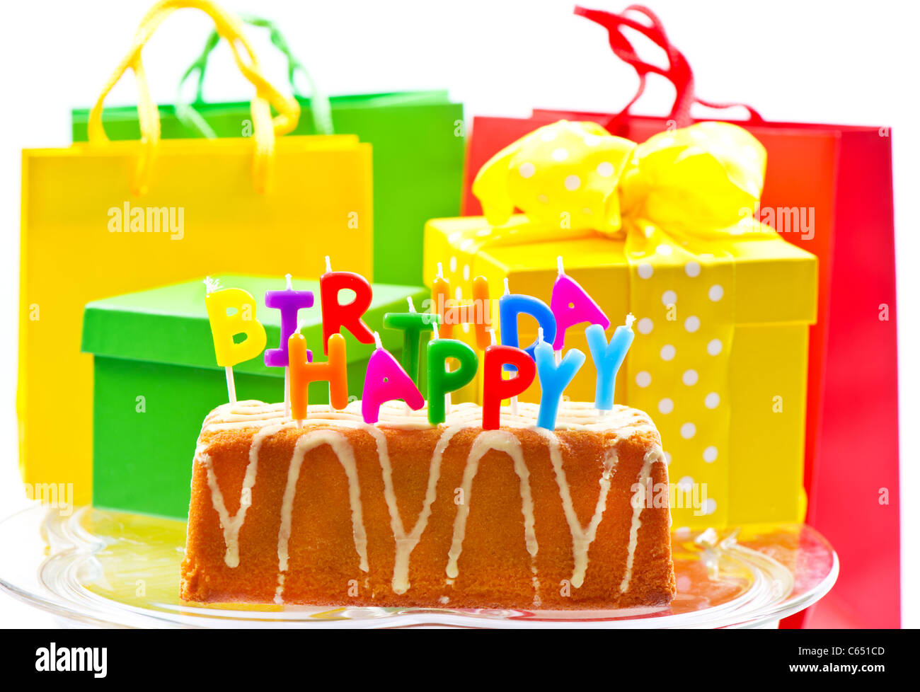 Happy Birthday! cake with candles. card concept Stock Photo - Alamy