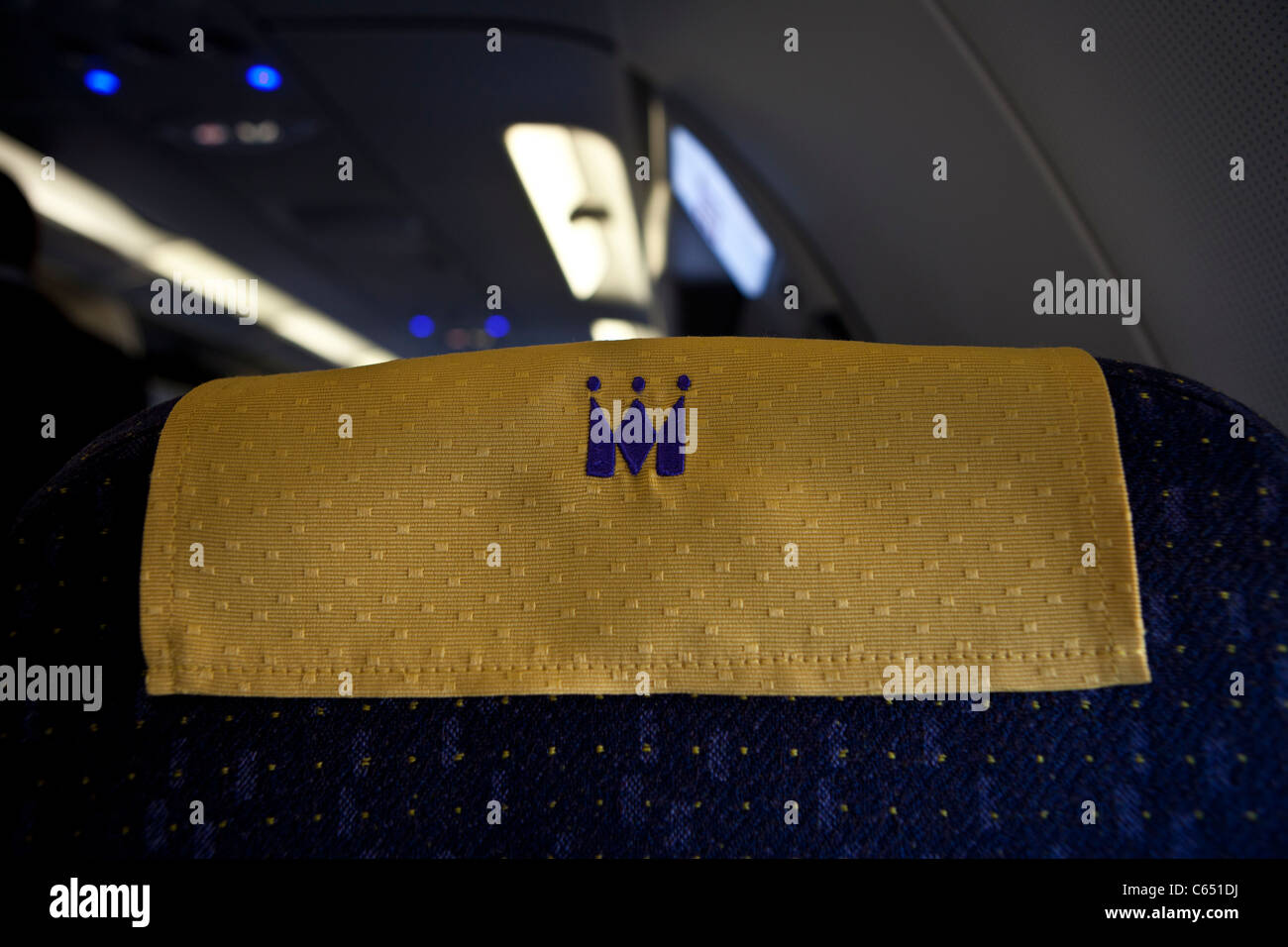 Monarch airline headrest Stock Photo