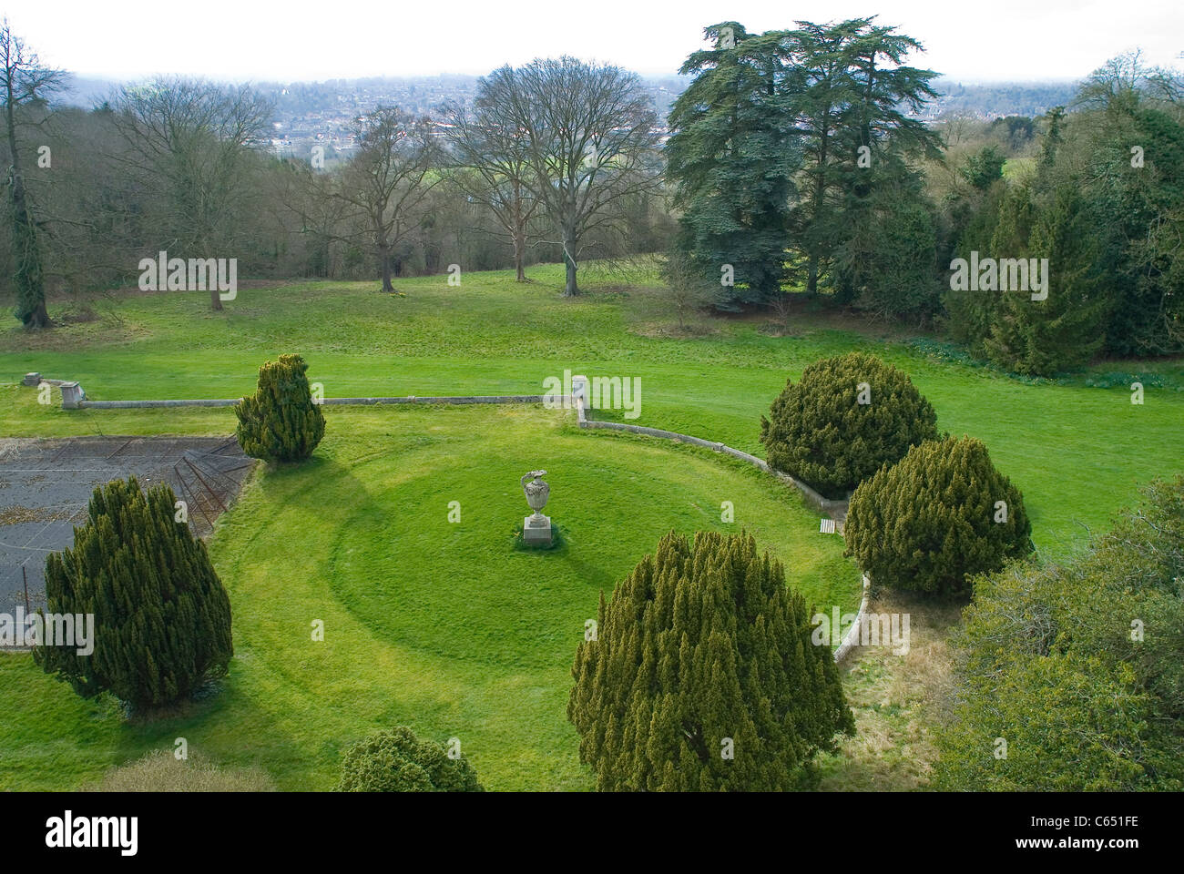 birds eye view over gardens at park place in henley Stock Photo
